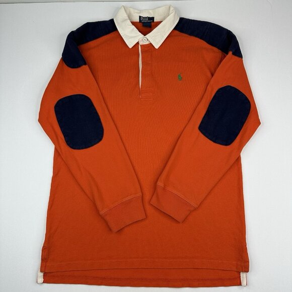 Polo Ralph Lauren Orange Blue Polo 1/4 Button Collared Patch Sweatshirt S/C39.25 - Picture 2 of 11